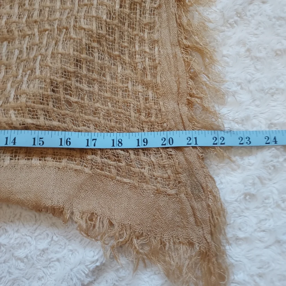 Lightweight open weave long gold tone scarf 21 x 84 Chic Academia